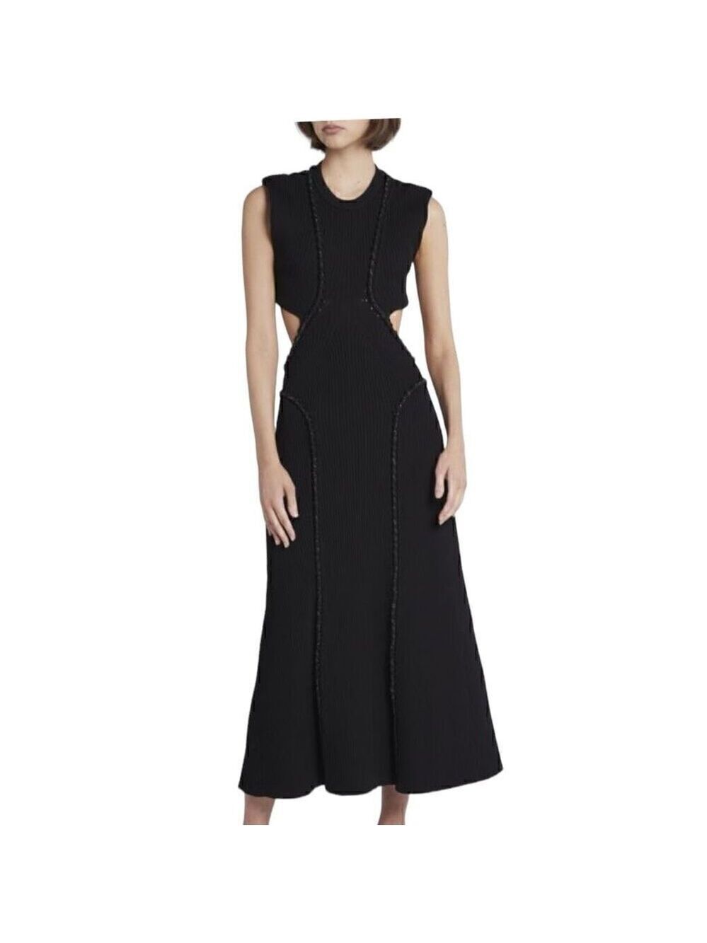 Aje Sculptra Arp Black Cut-Out Midi Dress Size Medium